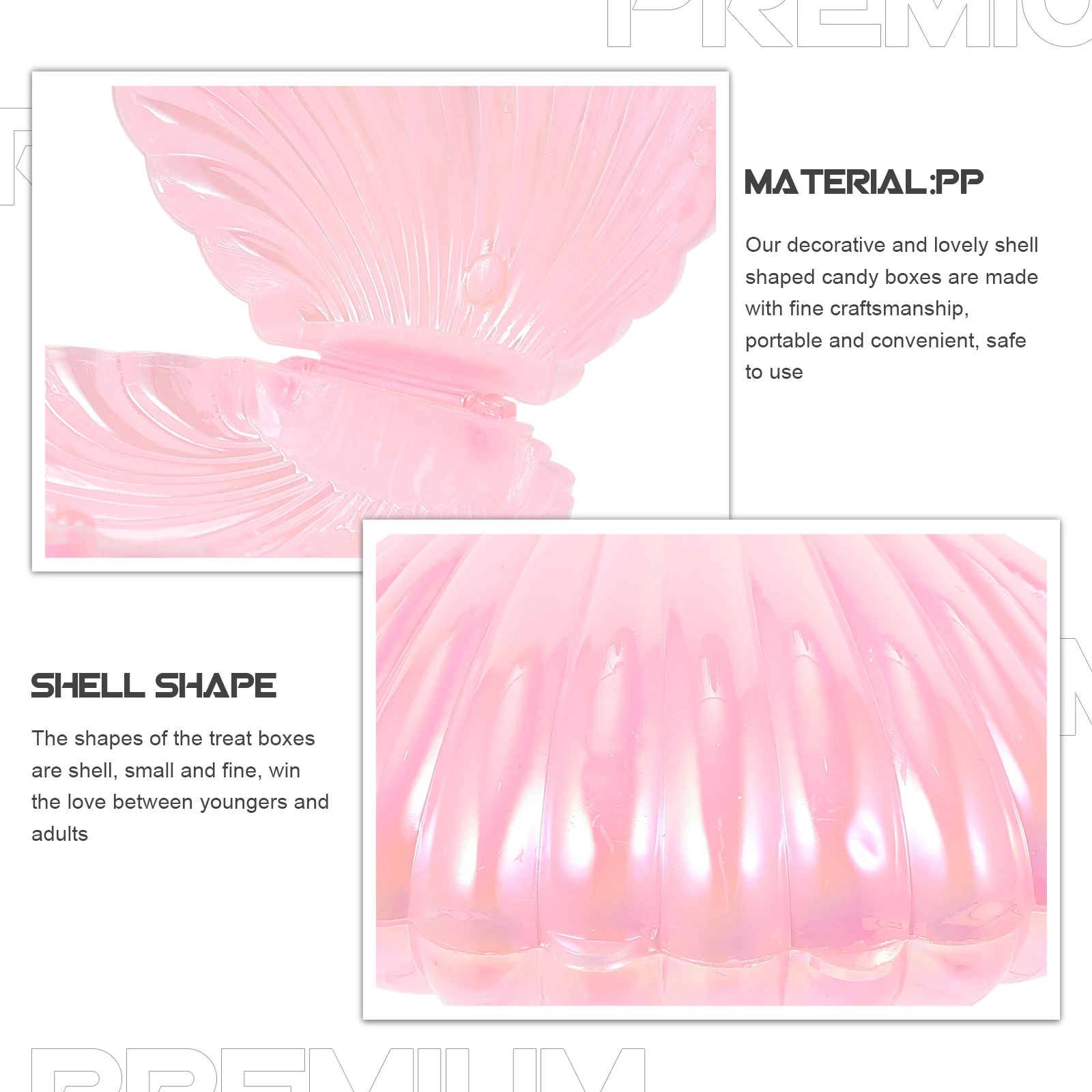 Shaped Pearlescent Candy Box Bridesmaid Gifts Plastic Shell Container for Small Dish 
Shaped Pearlescent Candy Box Bridesmaid Gifts Plastic Shell Container for Small Dish