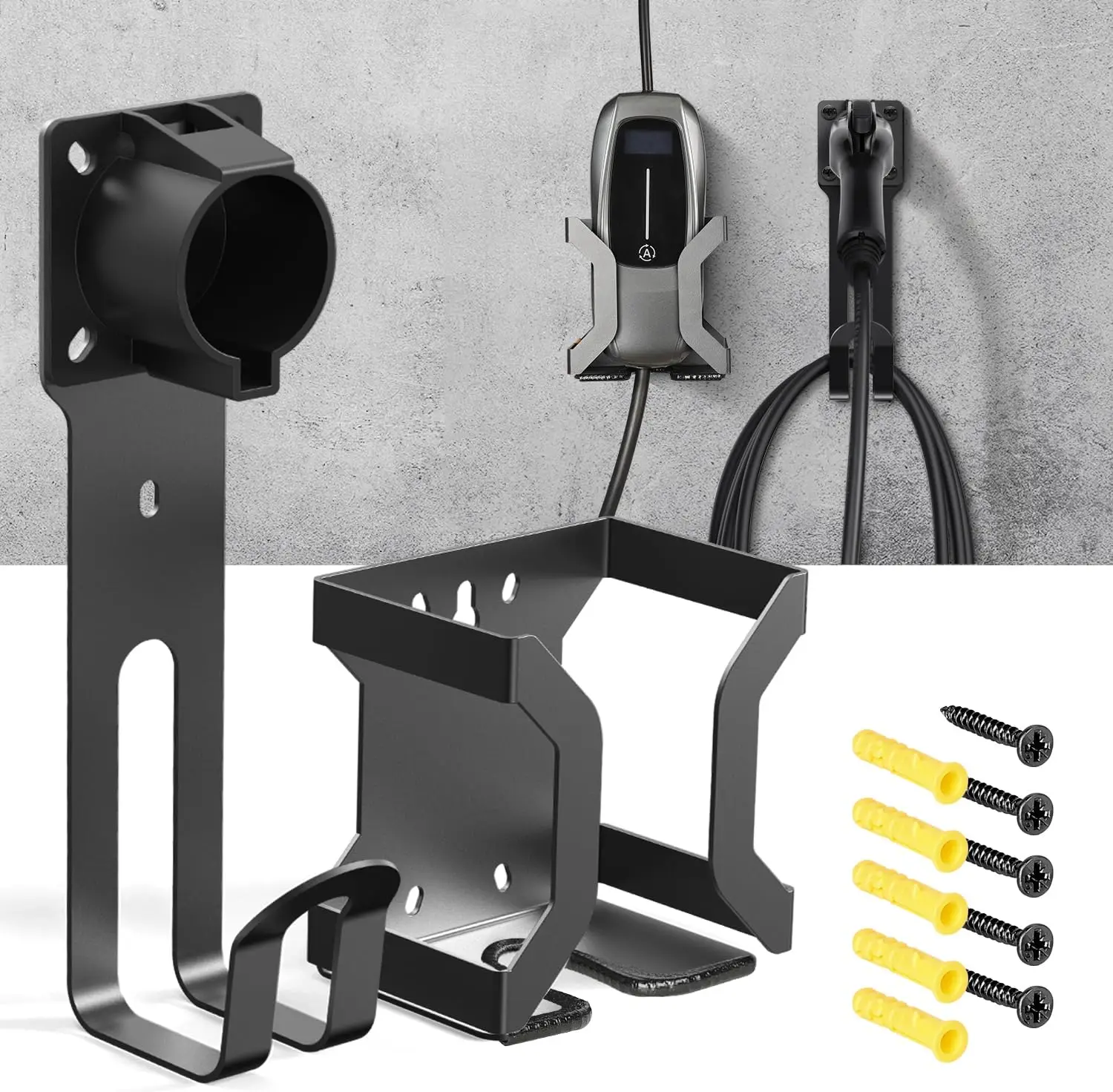 J1772 EV Charger Holder Wall Mount, Heavy-Duty Stainless Steel Cable Organizer with Nozzle Holster & J-Hook
J1772 EV Charger Holder Wall Mount, Heavy-Duty Stainless Steel Cable Organizer with Nozzle Holster & J-Hook