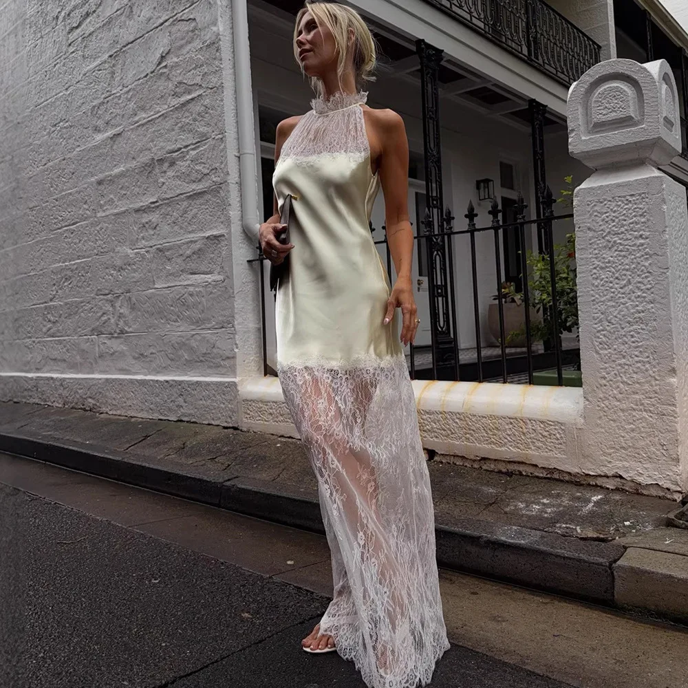 FL New Elegant And High-End Lace See-Through Round-Neck Dress Sexy And Hot Pure Color Stitching Long Skirt Woman 2026
FL New Elegant And High-End Lace See-Through Round-Neck Dress Sexy And Hot Pure Color Stitching Long Skirt Woman 2026