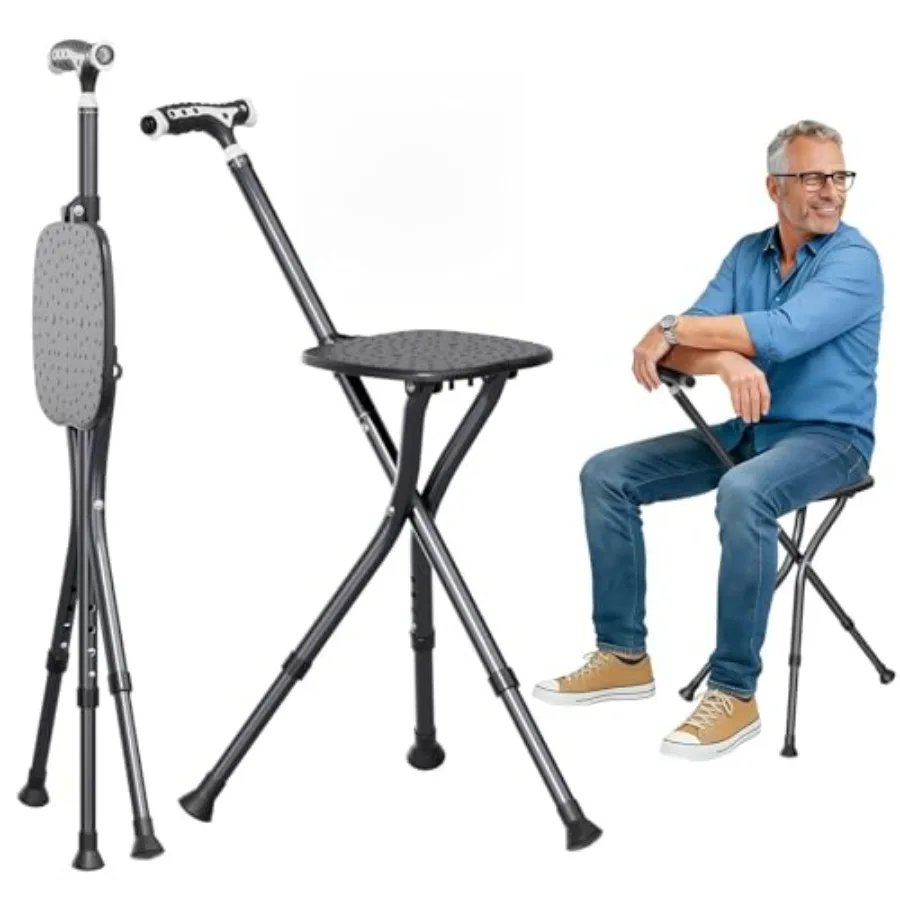 Alloy Folding Cane with Seat, Lightweight Adjustable Walking Cane with Seat, Cane Seat with LED for Seniors, Cane Chair for Wom
Alloy Folding Cane with Seat, Lightweight Adjustable Walking Cane with Seat, Cane Seat with LED for Seniors, Cane Chair for Wom