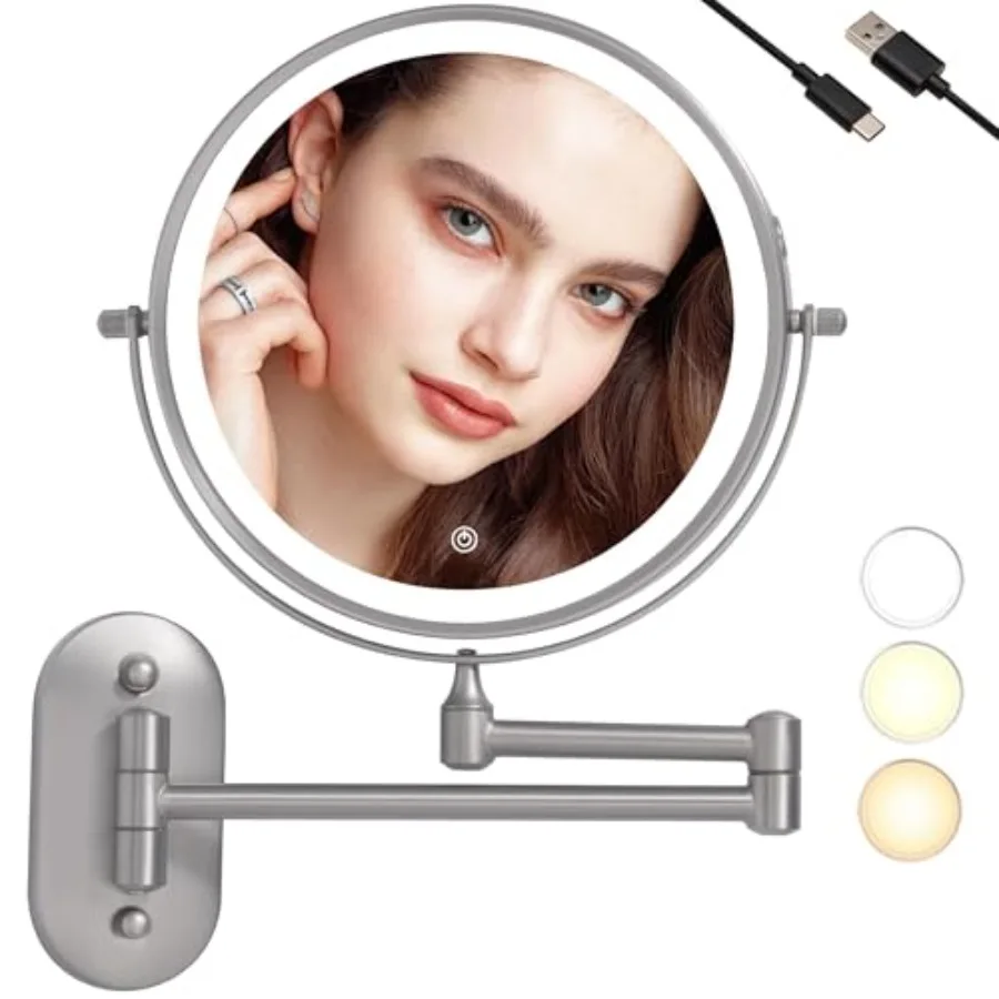 Rechargeable Wall Mounted Lighted Makeup Vanity Mirror with 10X/1X Magnification For Shaving, 8Inch Magnifying Mirror Makeup Wa
Rechargeable Wall Mounted Lighted Makeup Vanity Mirror with 10X/1X Magnification For Shaving, 8Inch Magnifying Mirror Makeup Wa