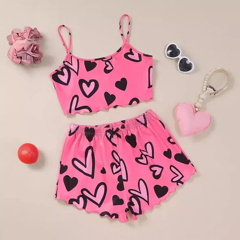 Summer Women's Sexy Pajamas Set Heart Print Sling Sleepwear V-Neck Pyjamas Sleeveless Cute Top and Shorts Loungewear
Summer Women's Sexy Pajamas Set Heart Print Sling Sleepwear V-Neck Pyjamas Sleeveless Cute Top and Shorts Loungewear