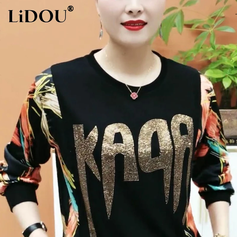 Autumn Winter Oversized Oneck Loose Casual Print Sequins T-shirt Ladies Long Sleeve All-match Pullover Top Women Bottoming Tee
Autumn Winter Oversized Oneck Loose Casual Print Sequins T-shirt Ladies Long Sleeve All-match Pullover Top Women Bottoming Tee