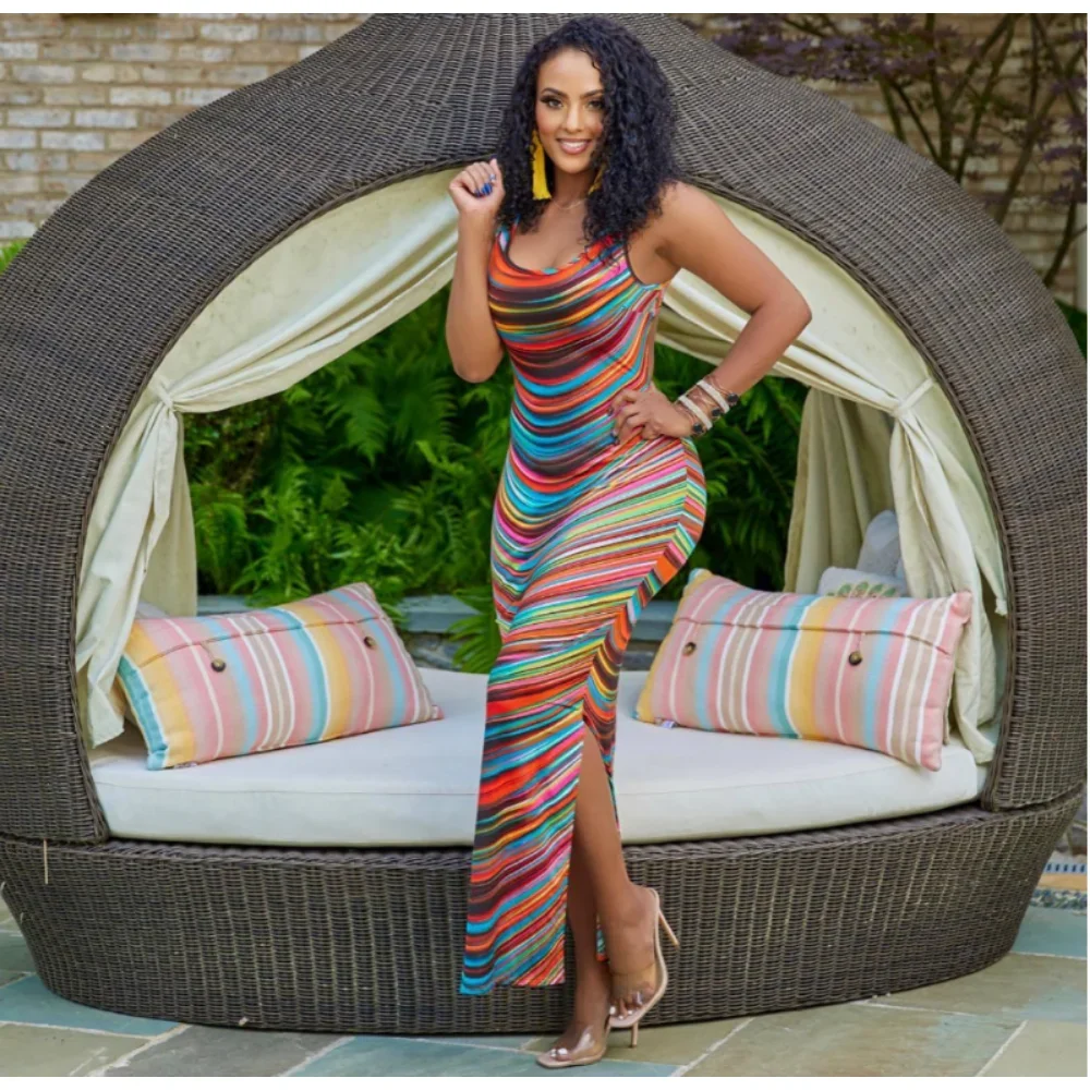 Summer Sexy Women's Dress 2023 Sleeveless U Neck Hollow Beautiful Colorful Striped Print Slit Clothing
Summer Sexy Women's Dress 2023 Sleeveless U Neck Hollow Beautiful Colorful Striped Print Slit Clothing