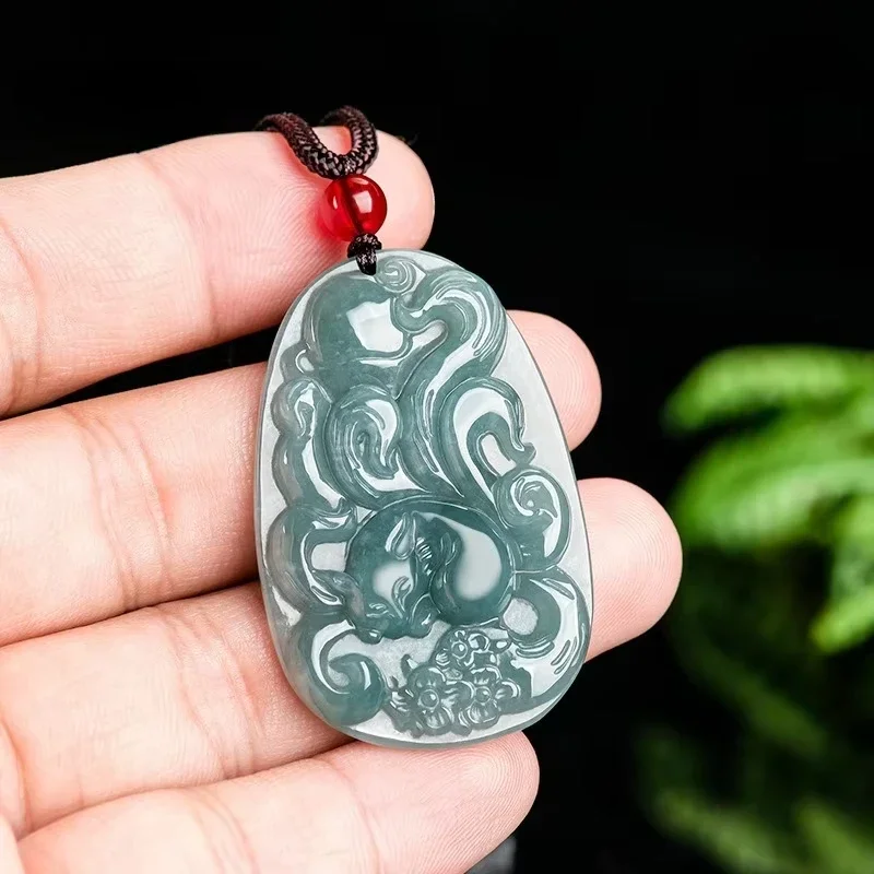 Authentic Natural Jadeite Blue Water Fox Fairy Pendant Ruyi Nine Tail Fox Peach Blossom Women's Necklace Fashion Charm Jewelry
Authentic Natural Jadeite Blue Water Fox Fairy Pendant Ruyi Nine Tail Fox Peach Blossom Women's Necklace Fashion Charm Jewelry