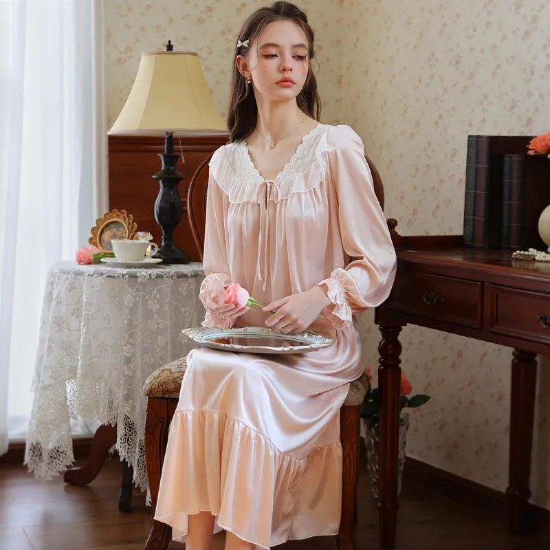 Elegant Satin Night Dress Spring Summer Long Sleeve Ice Silk Vintage Nightgown Princess Sleepwear Loose Nightdress Nightwear
Elegant Satin Night Dress Spring Summer Long Sleeve Ice Silk Vintage Nightgown Princess Sleepwear Loose Nightdress Nightwear