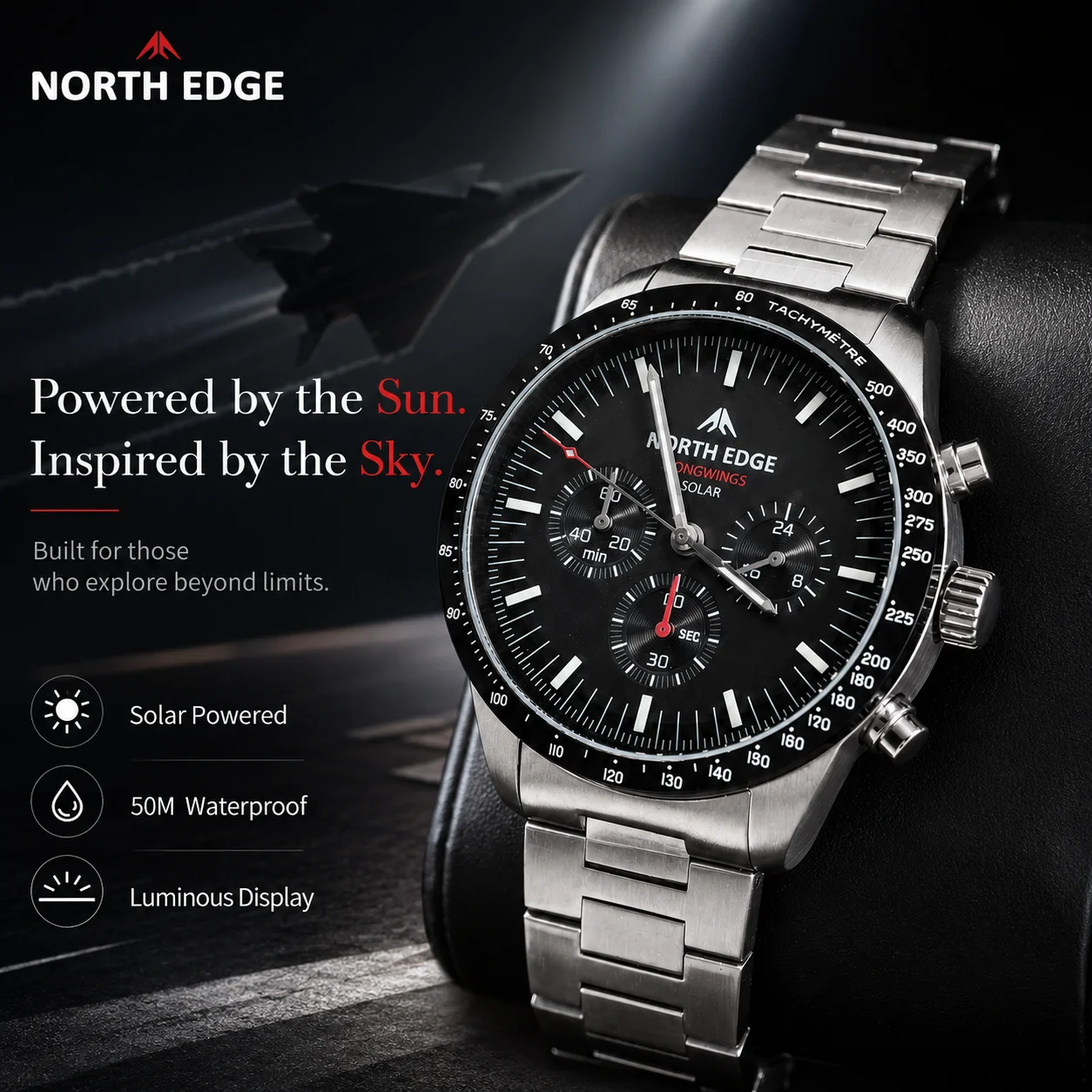 NORTH EDGE LONGWINGS Men Solar Quartz Watch 50M Waterproof Business Pilot Watch 316 Stainless Steel Luminous Reloj de hombre
NORTH EDGE LONGWINGS Men Solar Quartz Watch 50M Waterproof Business Pilot Watch 316 Stainless Steel Luminous Reloj de hombre