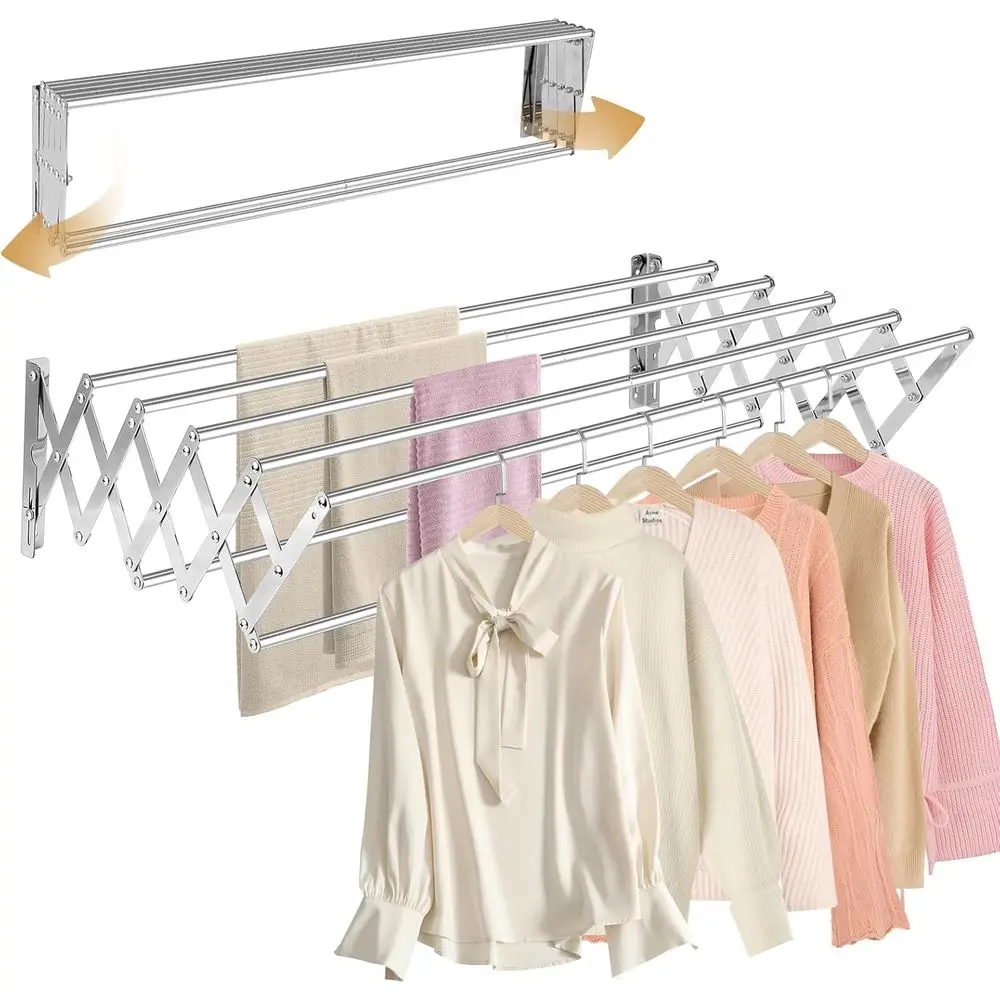 31.5 Wall Mounted Clothes Drying Rack, 130 LBS Large Capacity Retractable Clothes Rack, Collapsible Drying Rack Easy to Install
31.5 Wall Mounted Clothes Drying Rack, 130 LBS Large Capacity Retractable Clothes Rack, Collapsible Drying Rack Easy to Install
