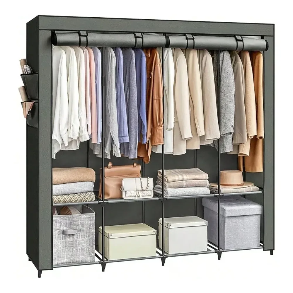 Portable Closet, Wardrobe Closet Organizer With Cover, 4 Hanging Rods And Shelves, 4 Side Pockets, 17.X 66.9 X 65.Inches, Large
Portable Closet, Wardrobe Closet Organizer With Cover, 4 Hanging Rods And Shelves, 4 Side Pockets, 17.X 66.9 X 65.Inches, Large