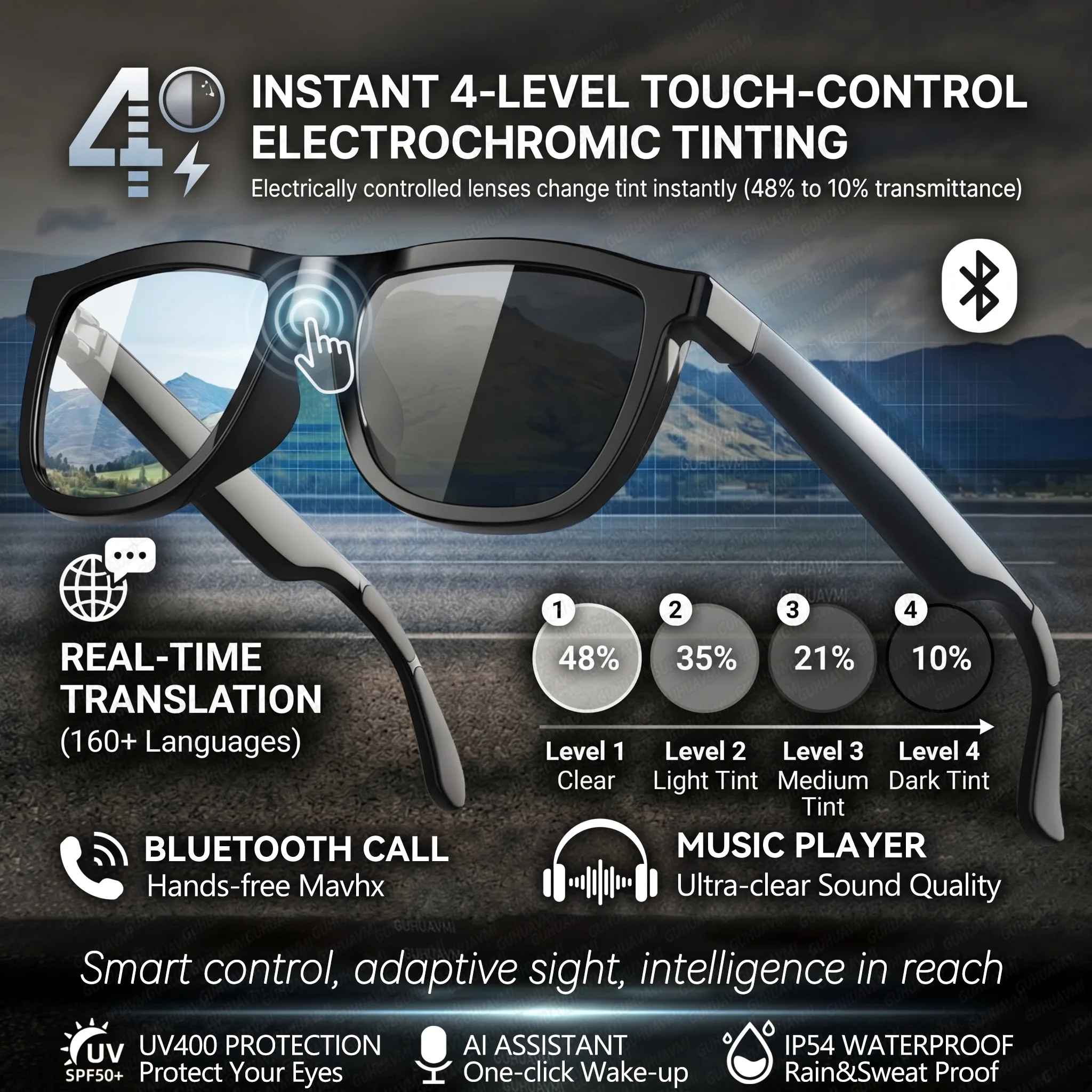 2026 Touch Control Color Changing Smart Glassed Men Women 160+language AI Translation calling Music Player Bluetooth Call Glasse
2026 Touch Control Color Changing Smart Glassed Men Women 160+language AI Translation calling Music Player Bluetooth Call Glasse