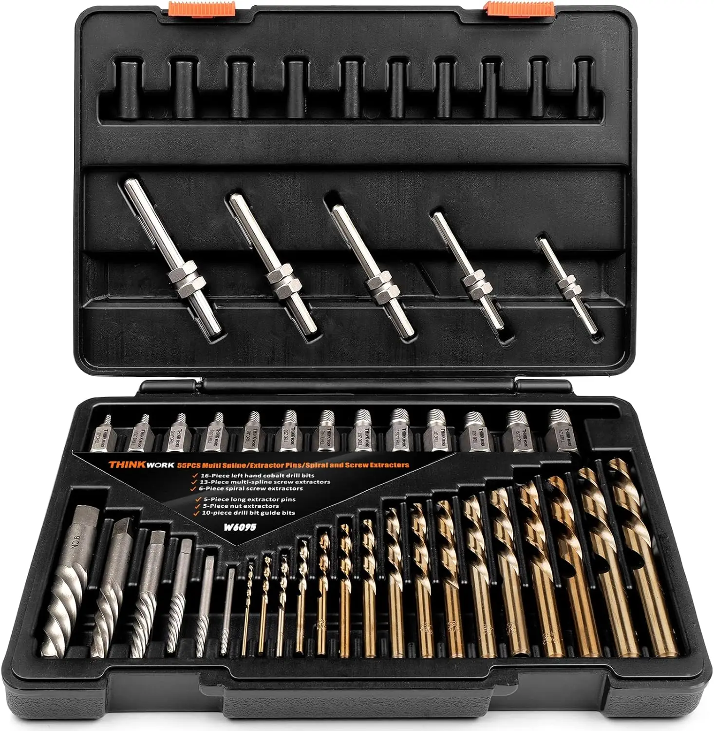 55Pcs Easy Out Bolt Extractor Set, THINKWORK Left Hand Drill Bit Kit for Removing Broken Stripped Screws Studs Lugs
55Pcs Easy Out Bolt Extractor Set, THINKWORK Left Hand Drill Bit Kit for Removing Broken Stripped Screws Studs Lugs