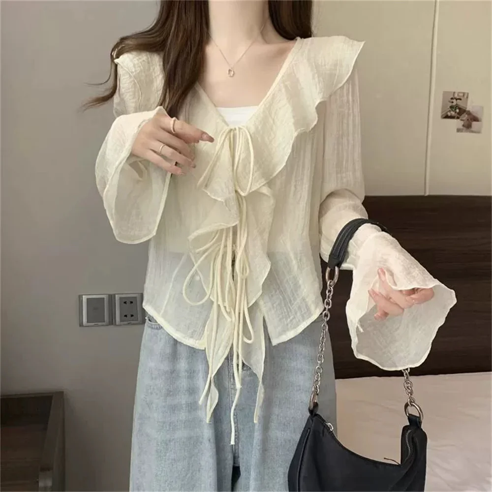 2026 Spring Blouses For Women Ruffled Flared Shirts Tops Vintage Shirt Femme Women's Thin Coat
2026 Spring Blouses For Women Ruffled Flared Shirts Tops Vintage Shirt Femme Women's Thin Coat
