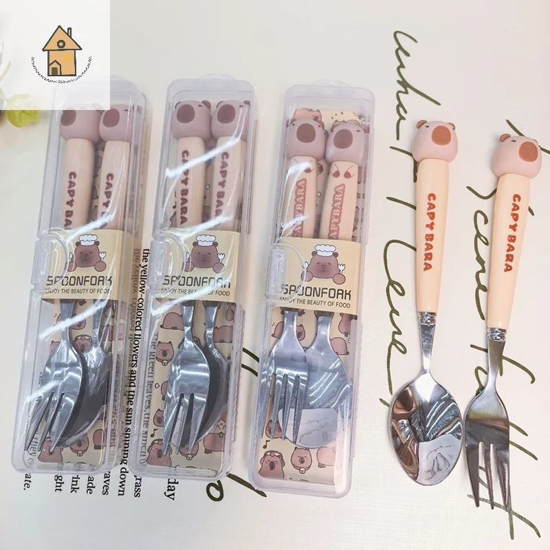 Cute Capybara Spoon Fork Stainless Steel Child Tableware Supplies Portable Tableware Set For Dining Kitchen Accessories
Cute Capybara Spoon Fork Stainless Steel Child Tableware Supplies Portable Tableware Set For Dining Kitchen Accessories