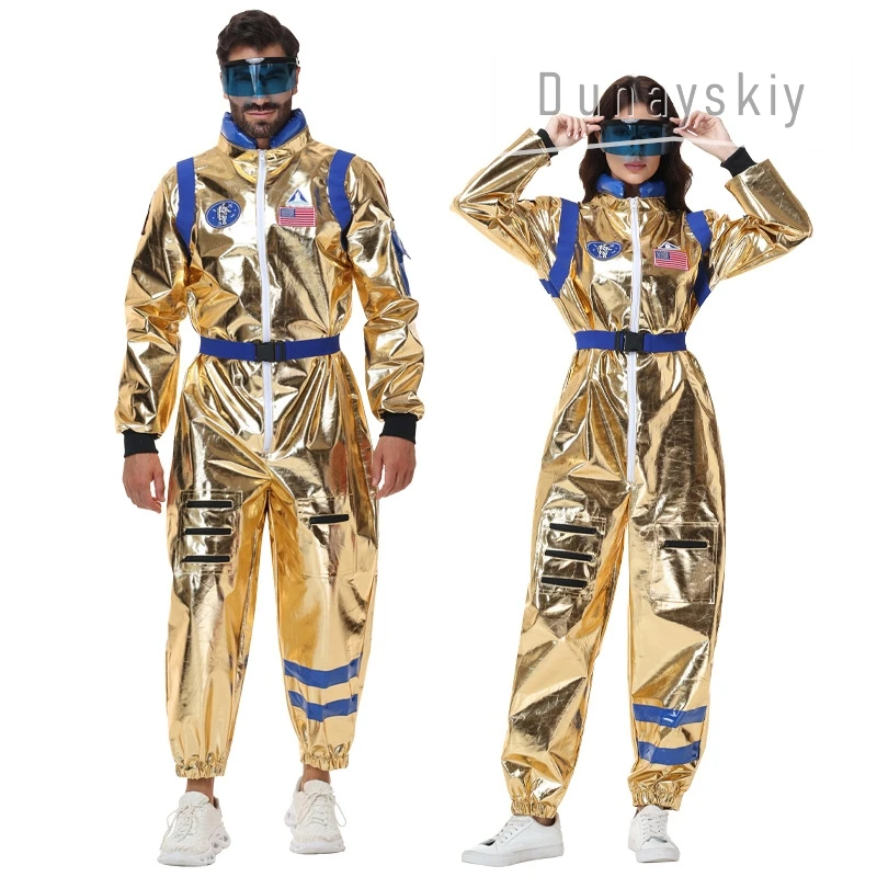 Shiny Metallic Gold Astronaut Jumpsuit Costume Couple Matching Spaceman Cosplay Outfit Halloween Party Space Suit With Glasses
Shiny Metallic Gold Astronaut Jumpsuit Costume Couple Matching Spaceman Cosplay Outfit Halloween Party Space Suit With Glasses