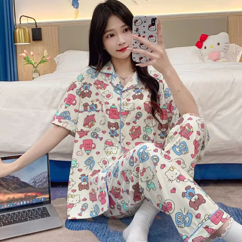 Sanrio Pajamas 3 Piece Hello Kitty Sleepwear Pant Shorts Short Sleeve Pyjamas Summer Pijama Women Nightwear Casual Home Wear New
Sanrio Pajamas 3 Piece Hello Kitty Sleepwear Pant Shorts Short Sleeve Pyjamas Summer Pijama Women Nightwear Casual Home Wear New