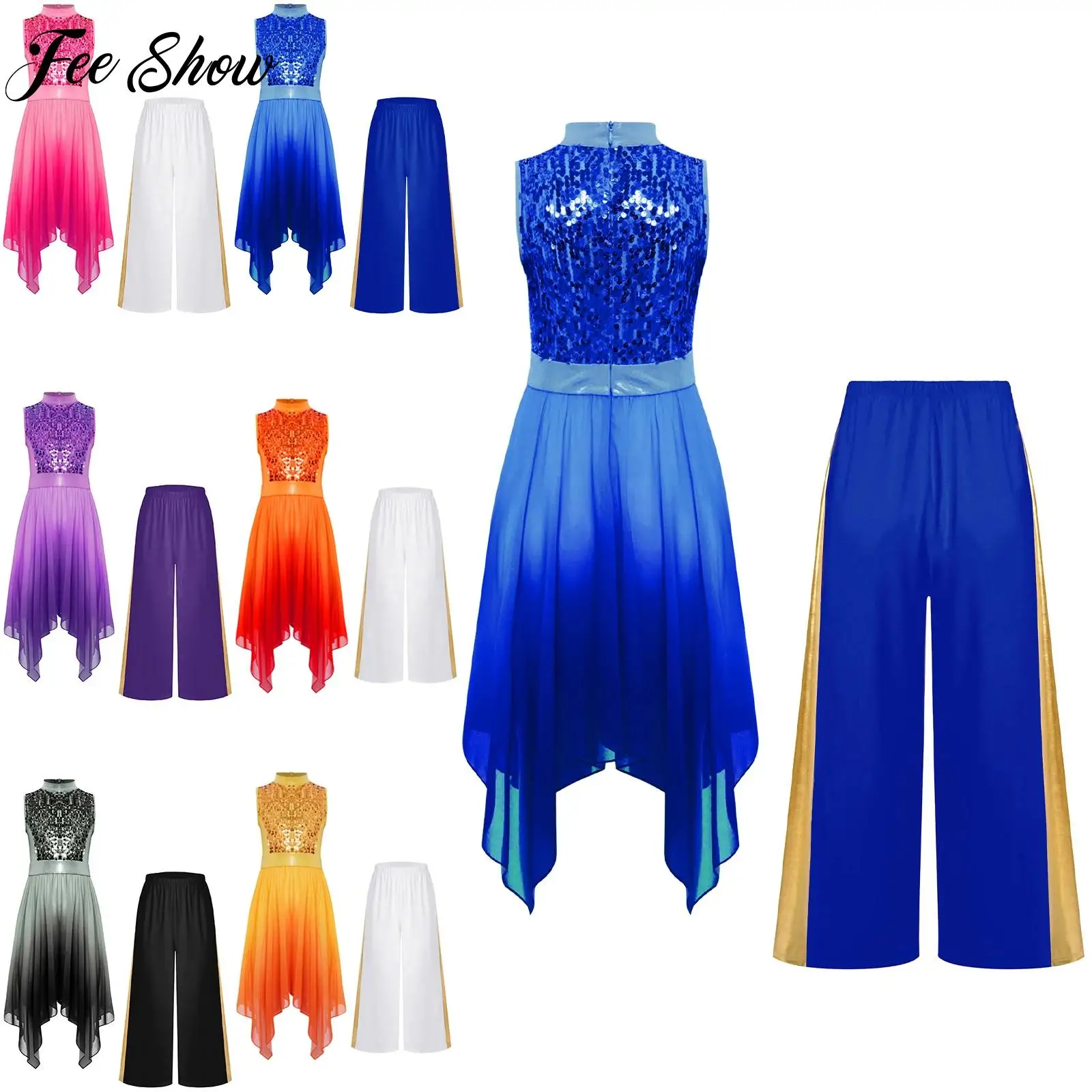 Kids Liturgical Worship Praise Dance Outfit Sleeveless Sequins Bodice Tunic Dress+Wide-Leg Pants Girls Lyrical Contemporary Sets
Kids Liturgical Worship Praise Dance Outfit Sleeveless Sequins Bodice Tunic Dress+Wide-Leg Pants Girls Lyrical Contemporary Sets