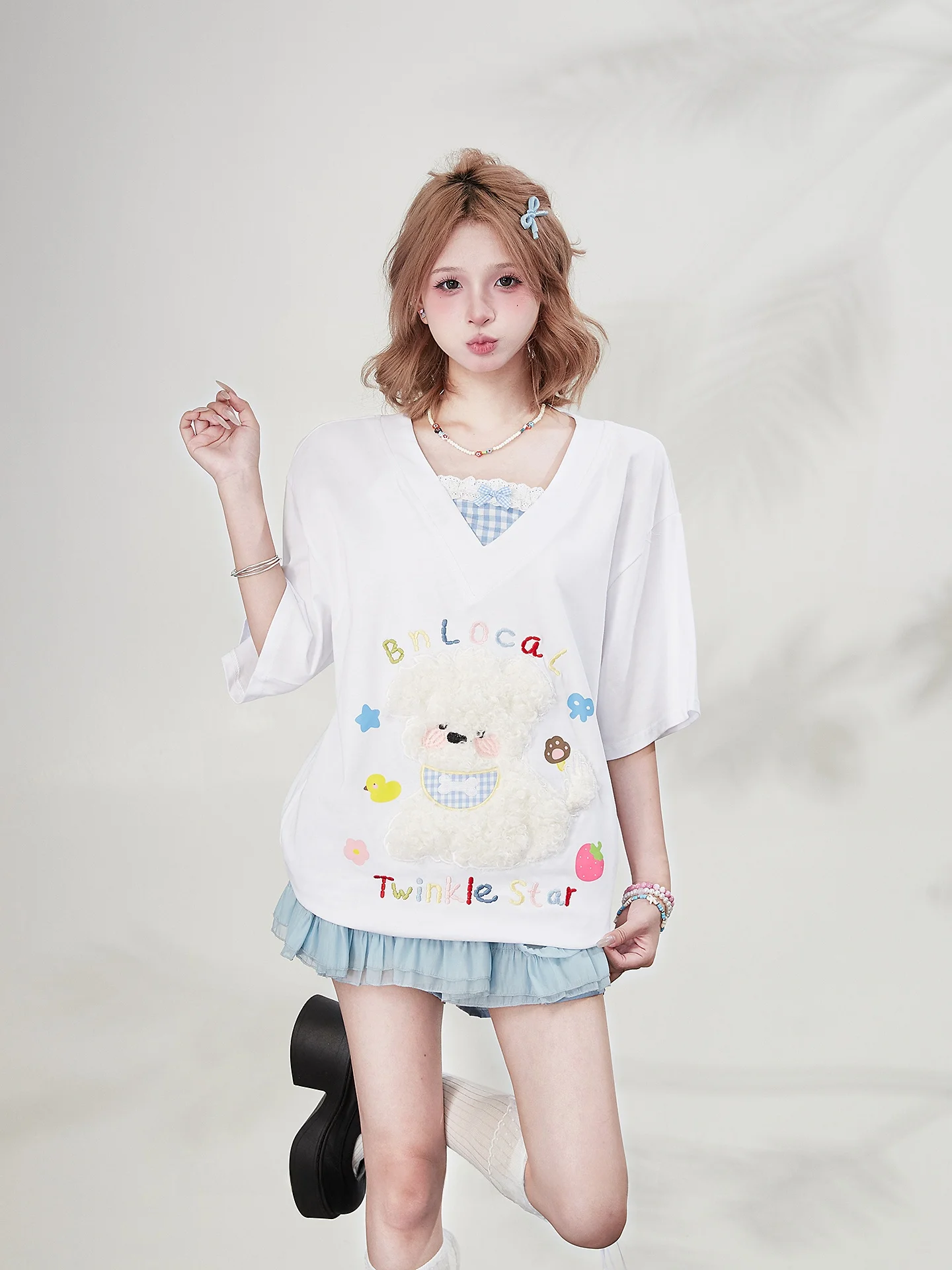 Cute Dog Patchwork V-Neck Short Sleeve T-Shirt Women's Summer Loose Sweet Slimming Fake Two-Piece Top Breathable Cotton Casua...
Cute Dog Patchwork V-Neck Short Sleeve T-Shirt Women's Summer Loose Sweet Slimming Fake Two-Piece Top Breathable Cotton Casua...