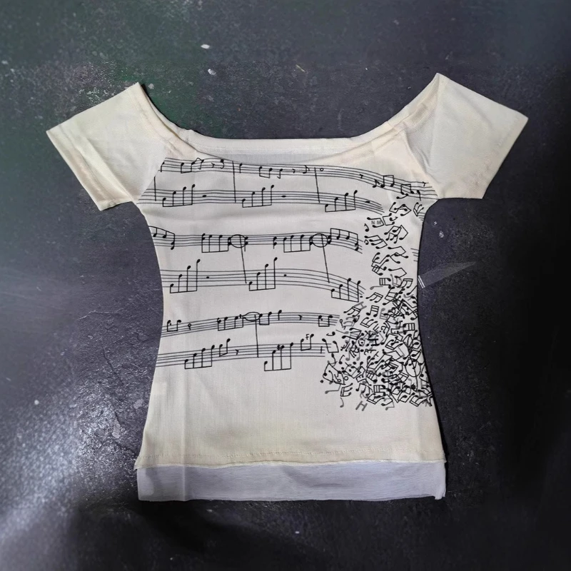 2026 Summer New Melody Pentagram Printed Short Sleeve Mesh Splicing Waist T-shirt for Women
2026 Summer New Melody Pentagram Printed Short Sleeve Mesh Splicing Waist T-shirt for Women