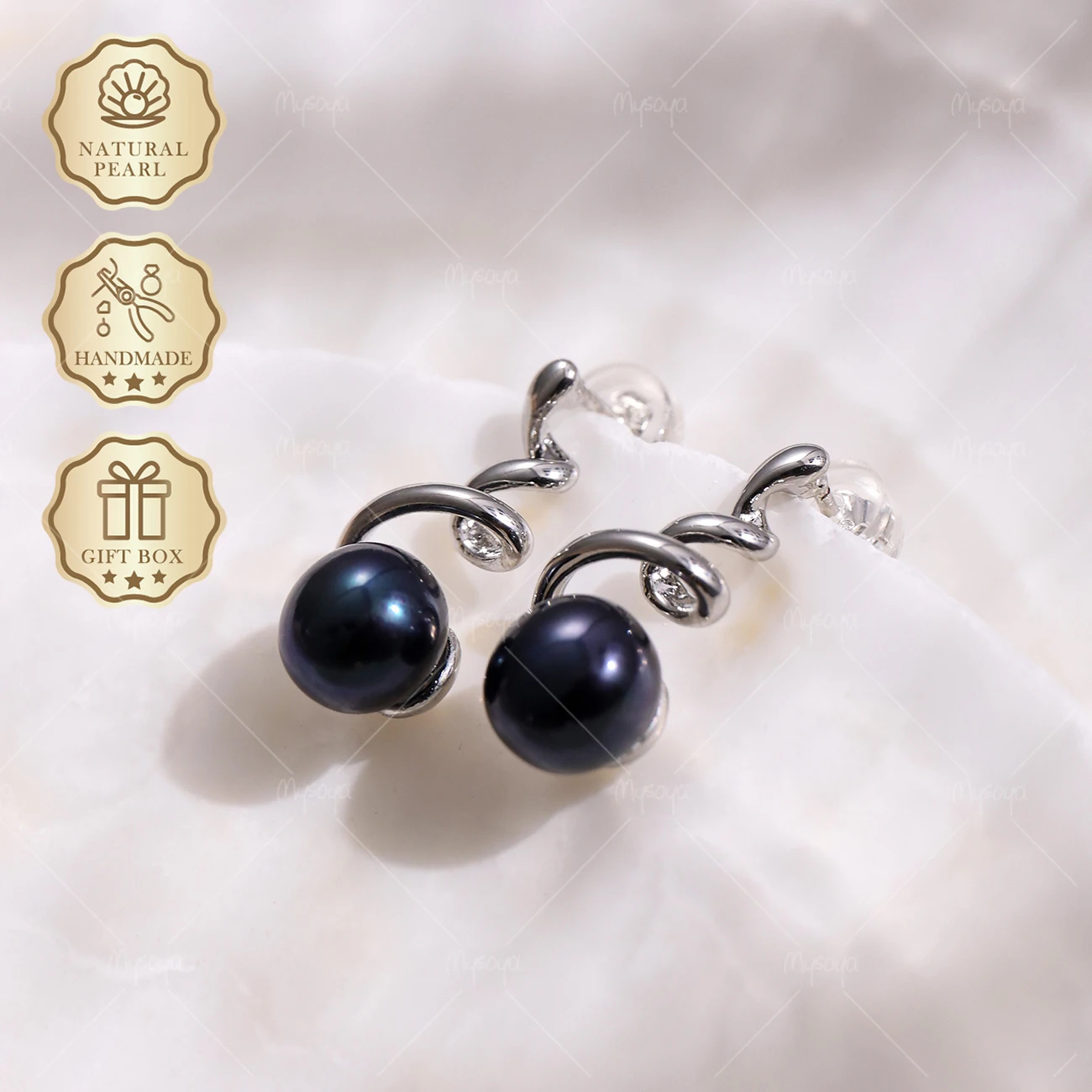 MYSOYA 7-8mm Black Freshwater Pearl Stud Earrings Silver Ribbon Studs, Gift Box, Birthday Jewelry S373
MYSOYA 7-8mm Black Freshwater Pearl Stud Earrings Silver Ribbon Studs, Gift Box, Birthday Jewelry S373