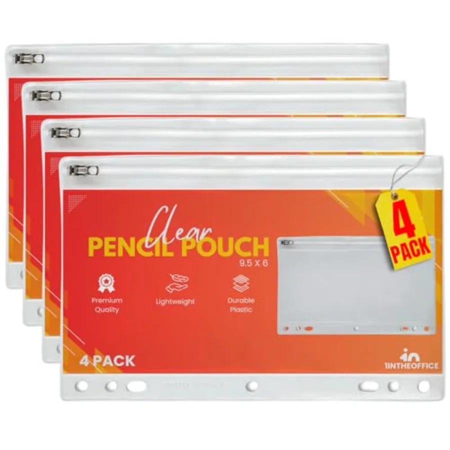 Clear Pencil Pouch For 3 Ring Binder, Ring Binder Pockets with Zipper, Vinyl, 4 Pack
Clear Pencil Pouch For 3 Ring Binder, Ring Binder Pockets with Zipper, Vinyl, 4 Pack