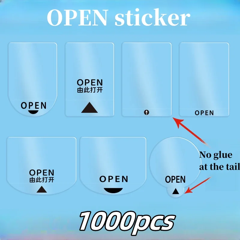 Transparent OPEN Stickers Pull-out Box Packaging Box Opening Sticker Spacer Glue Arrow Sealing Sticker 1000pcs
Transparent OPEN Stickers Pull-out Box Packaging Box Opening Sticker Spacer Glue Arrow Sealing Sticker 1000pcs