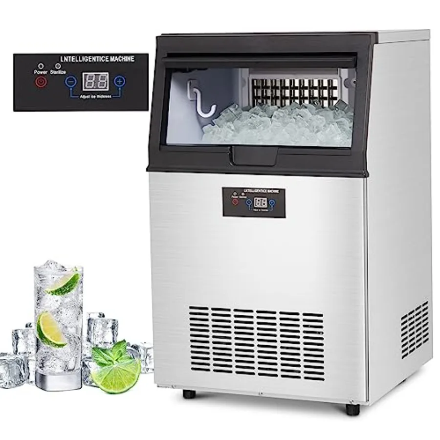 Commercial ice maker for bars and restaurants, stainless steel under-counter unit with white finish, 90lbs/24H output and 30lbs
Commercial ice maker for bars and restaurants, stainless steel under-counter unit with white finish, 90lbs/24H output and 30lbs