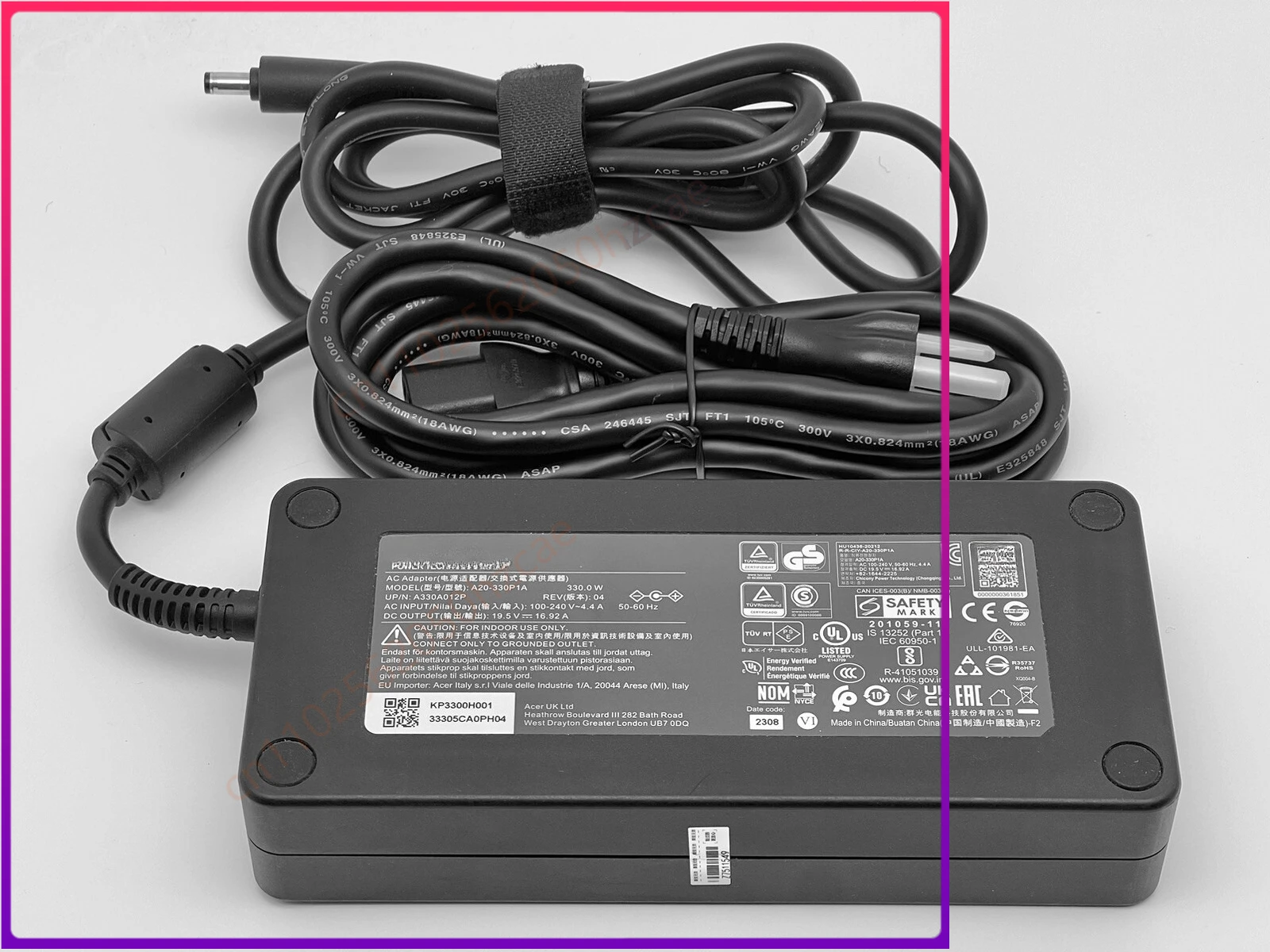 For Acer/Chicony 330W 19.5V Charger A20-330P1A 5.5mm Power Adapter, Predator Helios
For Acer/Chicony 330W 19.5V Charger A20-330P1A 5.5mm Power Adapter, Predator Helios