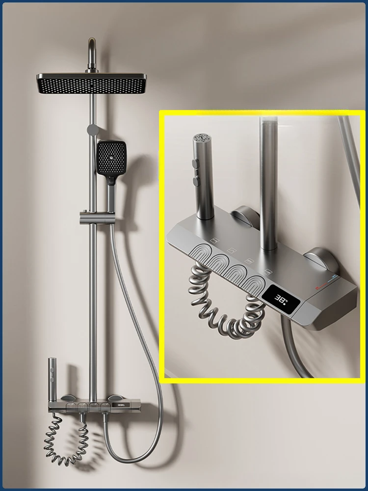 Intelligent Temperature Digital Display Shower Set Wall Mount Piano Key Four Function Rainlfall Shower Faucet Set for Bathroom
Intelligent Temperature Digital Display Shower Set Wall Mount Piano Key Four Function Rainlfall Shower Faucet Set for Bathroom