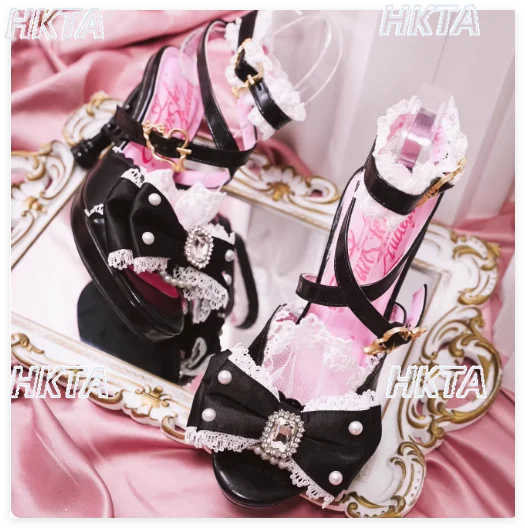 Japanese Elegant Sweet Cute New Lace Pearl Bow Rhinestone Spout Shaped Heel High Heel Sandals Kawaii Lolita Princess Shoes Women
Japanese Elegant Sweet Cute New Lace Pearl Bow Rhinestone Spout Shaped Heel High Heel Sandals Kawaii Lolita Princess Shoes Women