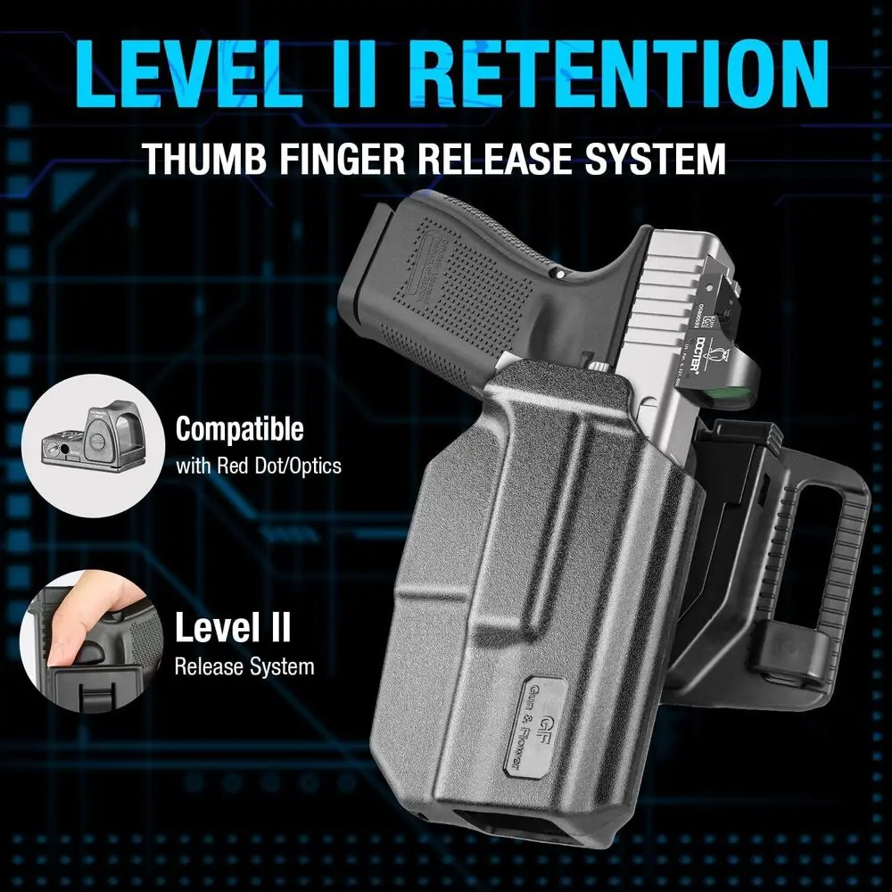Для Glock G19, G19X, G32, G44, G45 (Gen 3 4 5), Glock G23 (Gen 3 4), кобура OWB уровня II, разблокировка большого пальца, монтажный прицел, правая рука
Для Glock G19, G19X, G32, G44, G45 (Gen 3 4 5), Glock G23 (Gen 3 4), кобура OWB уровня II, разблокировка большого пальца, монтажный прицел, правая рука