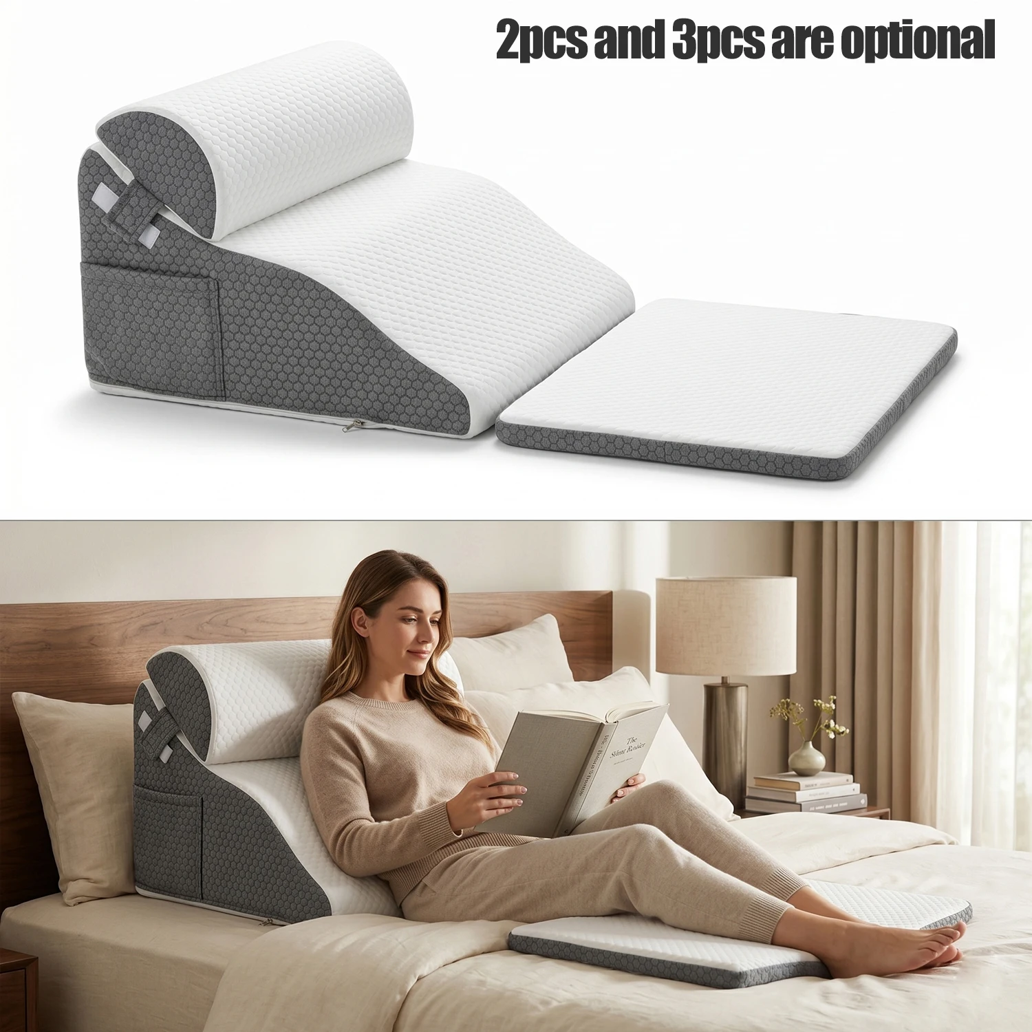 2/3PCS Foam Wedge Pillow Set Orthopedic, Post Surgery Body Back Leg Pain Relief, Triangle Support for Acid Reflux & Snoring
2/3PCS Foam Wedge Pillow Set Orthopedic, Post Surgery Body Back Leg Pain Relief, Triangle Support for Acid Reflux & Snoring
