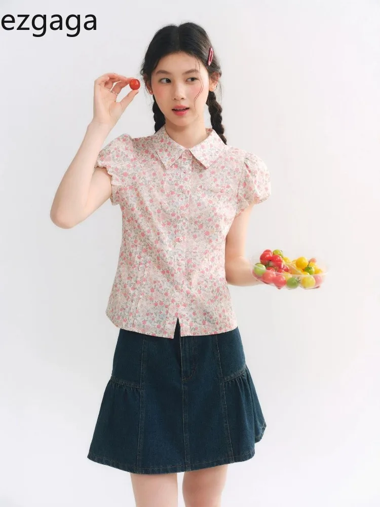 Ezgaga Shirts Women Floral Printed Turn Down Collar Puff Short Sleeve Sweet Elegant Blouse French Style Chic Ladies Tops
Ezgaga Shirts Women Floral Printed Turn Down Collar Puff Short Sleeve Sweet Elegant Blouse French Style Chic Ladies Tops