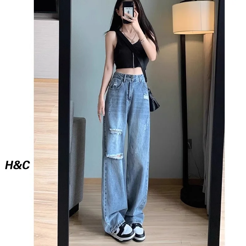 Spring Summer Thin High Waist Wide Leg Denim Jeans Women's Versatile Slimming Drapey Straight Floor-Length Pants
Spring Summer Thin High Waist Wide Leg Denim Jeans Women's Versatile Slimming Drapey Straight Floor-Length Pants