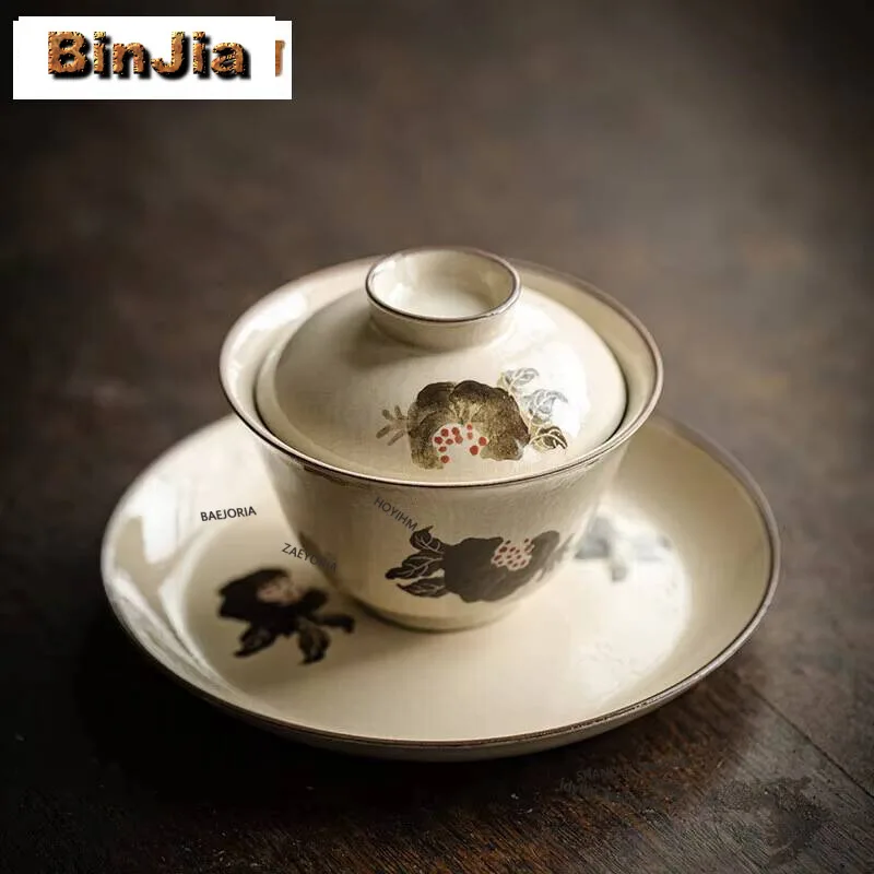 120ml Hand-painted Pomegranate Gaiwan Retro Powder Yin Crude Pottery Tea Tureen Tea Making Cover Bowl Teaset Accessories Craft
120ml Hand-painted Pomegranate Gaiwan Retro Powder Yin Crude Pottery Tea Tureen Tea Making Cover Bowl Teaset Accessories Craft