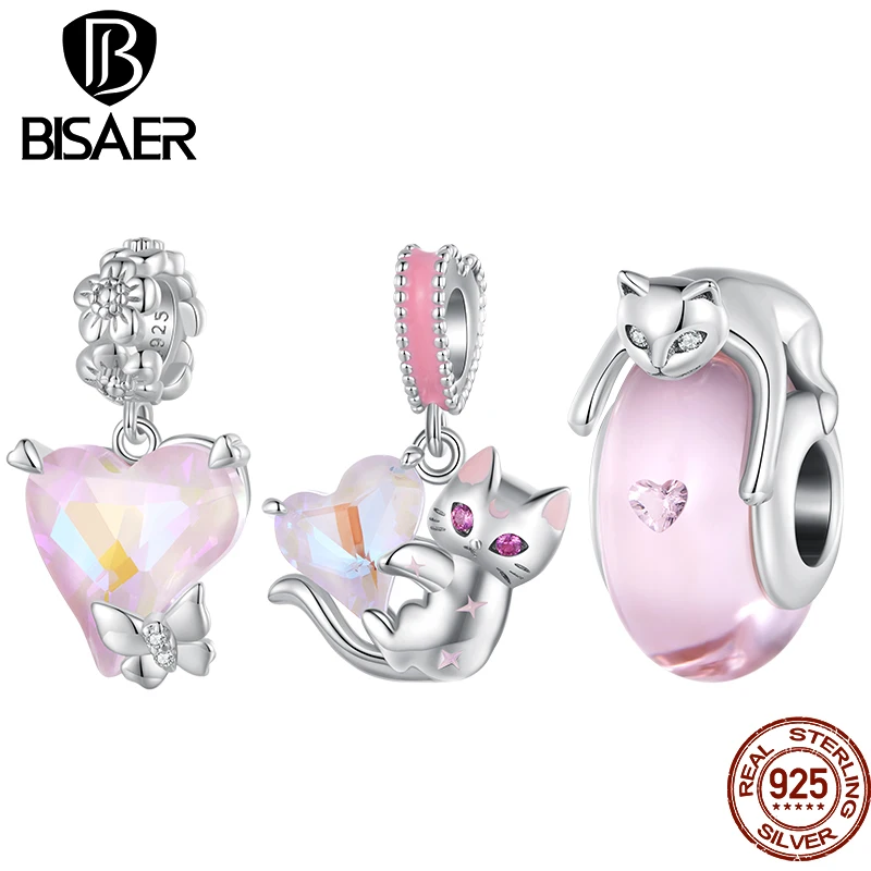 BISAER 925 Sterling Silver Pink Cat & Heart Charm Cute Pet Bead Fit Women Bracelet & Necklace DIY Fine Jewelry EFC783
BISAER 925 Sterling Silver Pink Cat & Heart Charm Cute Pet Bead Fit Women Bracelet & Necklace DIY Fine Jewelry EFC783