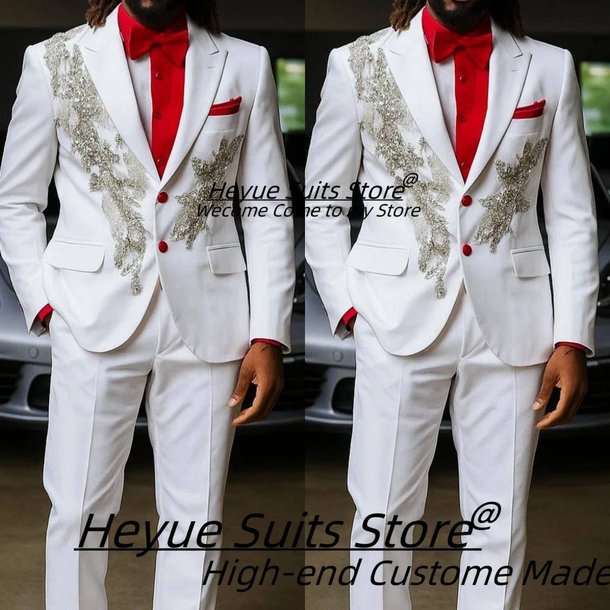 Luxury Rhinestone White Men Suits Customized Slim Fit Peak Lapel Groom Wedding Tuxedos 2 Pcs Sets Male Party Blazers Ropa Hombre
Luxury Rhinestone White Men Suits Customized Slim Fit Peak Lapel Groom Wedding Tuxedos 2 Pcs Sets Male Party Blazers Ropa Hombre