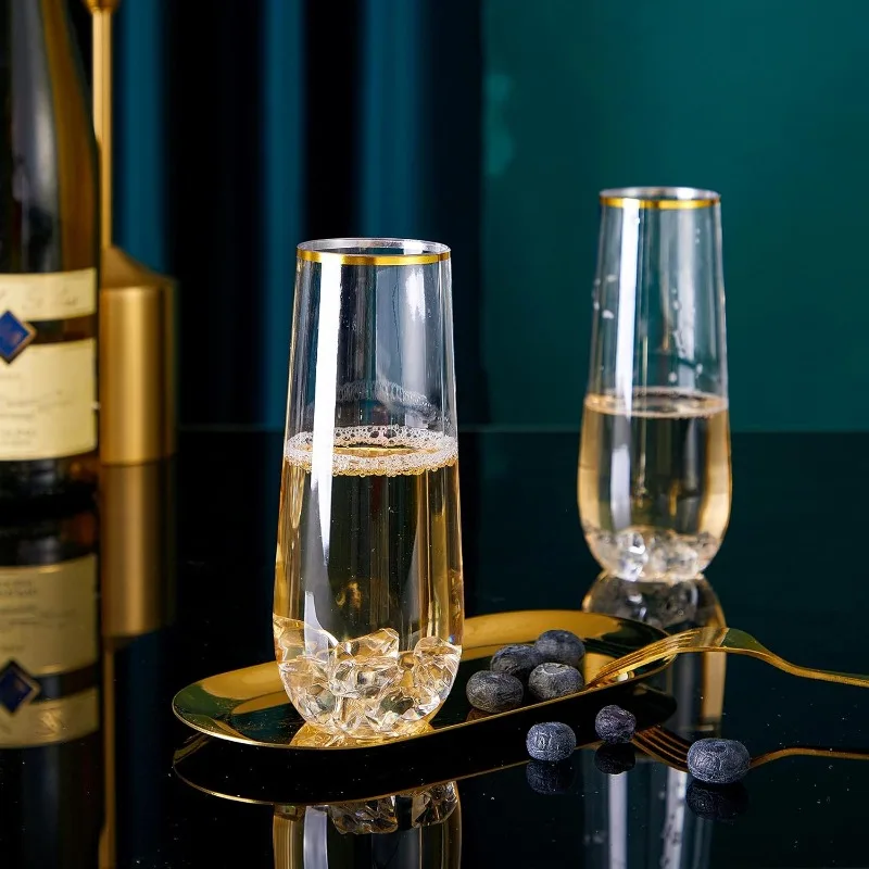 Plastic Champagne Flutes, 9 oz Stemless Disposable Gold Rim Toasting Glasses,Crystal Clear Cocktail Cups Drinkware,Party Wedding
Plastic Champagne Flutes, 9 oz Stemless Disposable Gold Rim Toasting Glasses,Crystal Clear Cocktail Cups Drinkware,Party Wedding