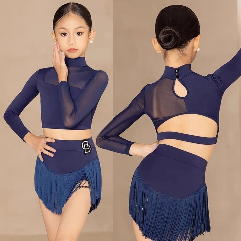 Children Latin Dance Dress Blue Long Sleeve Samba Line Dance Costume Cha Cha Practice Dancing Clothes Tassel Skirt Set for Girl
Children Latin Dance Dress Blue Long Sleeve Samba Line Dance Costume Cha Cha Practice Dancing Clothes Tassel Skirt Set for Girl