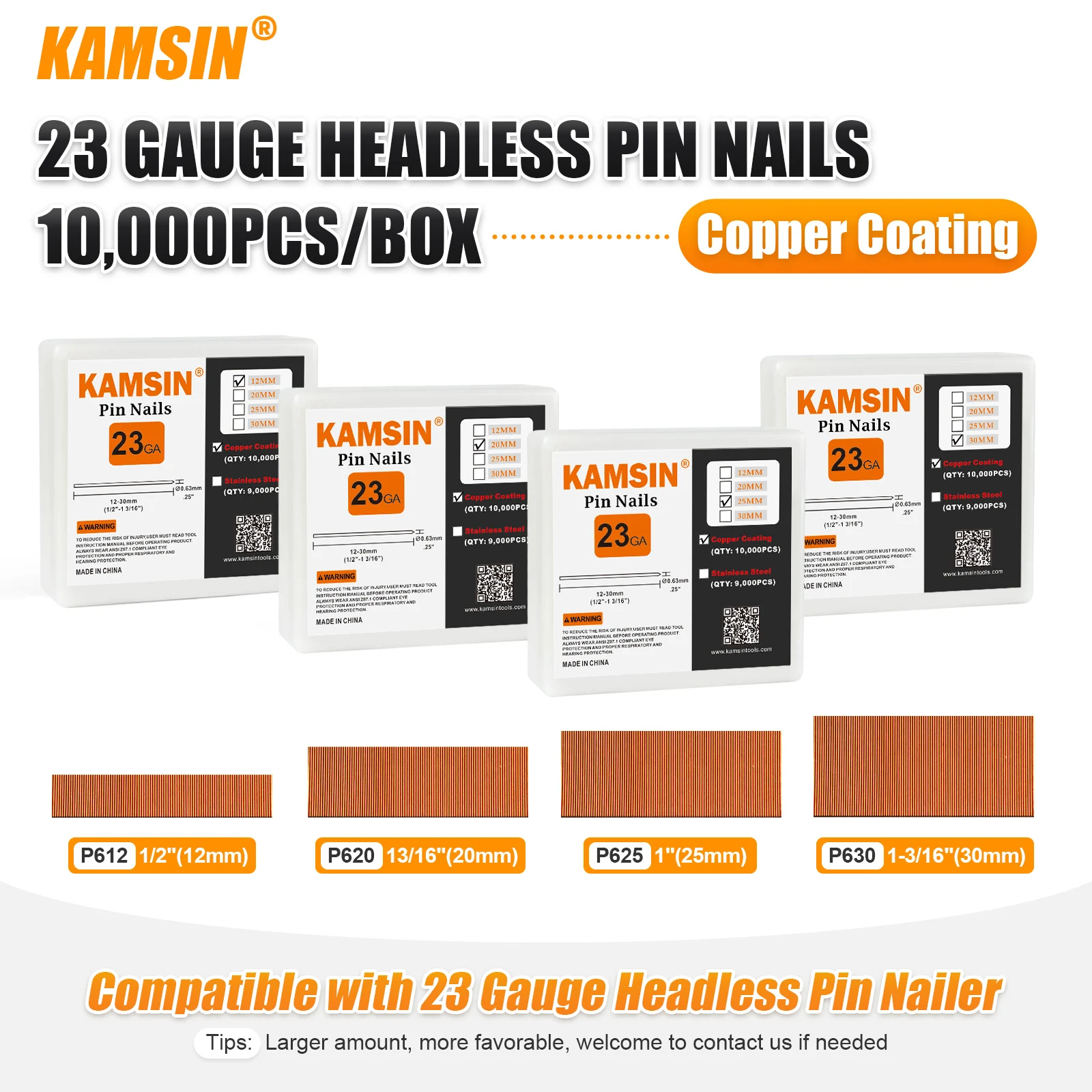 Pin Nails, 23 Gauge 1/2'' (12mm) Leg Length, Copper Coating, 10,000 PCS/BOX, Pin Nails & Fasteners for Pneumatic Pin Nailer Air
Pin Nails, 23 Gauge 1/2'' (12mm) Leg Length, Copper Coating, 10,000 PCS/BOX, Pin Nails & Fasteners for Pneumatic Pin Nailer Air