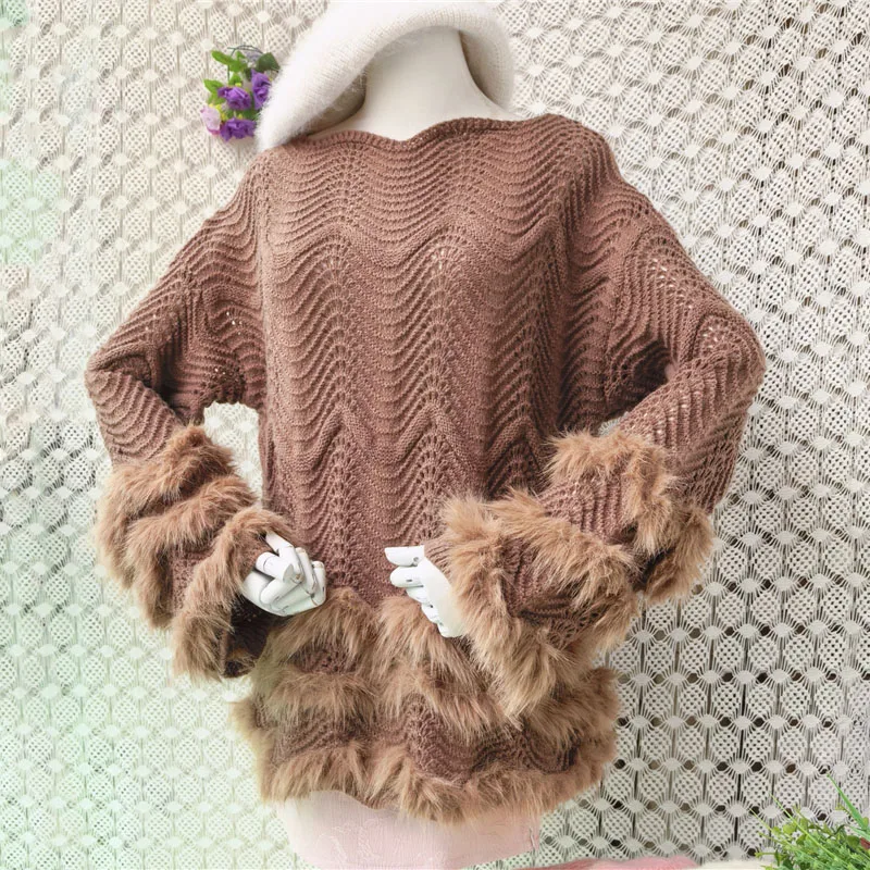 Ladies Women Autumn Winter Fashion Wool Knitted Jacquard O-Neck Rex Rabbit Fur Sleeves Loose Pullover Sweater Jumper Pull Tops
Ladies Women Autumn Winter Fashion Wool Knitted Jacquard O-Neck Rex Rabbit Fur Sleeves Loose Pullover Sweater Jumper Pull Tops