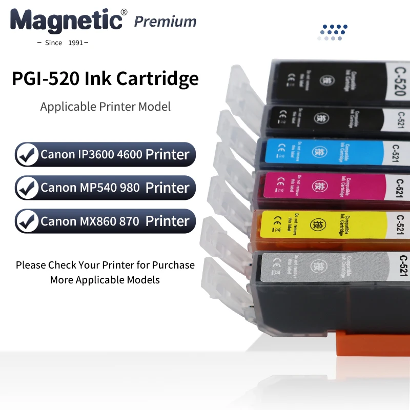 PGI-520 CLI-521 Compatible Ink Cartridges For Canon PIXMA IP3600 IP4600 IP4700 MP540 MP550 MP560 MP630 MP640 MP980 MX860 Printer
PGI-520 CLI-521 Compatible Ink Cartridges For Canon PIXMA IP3600 IP4600 IP4700 MP540 MP550 MP560 MP630 MP640 MP980 MX860 Printer