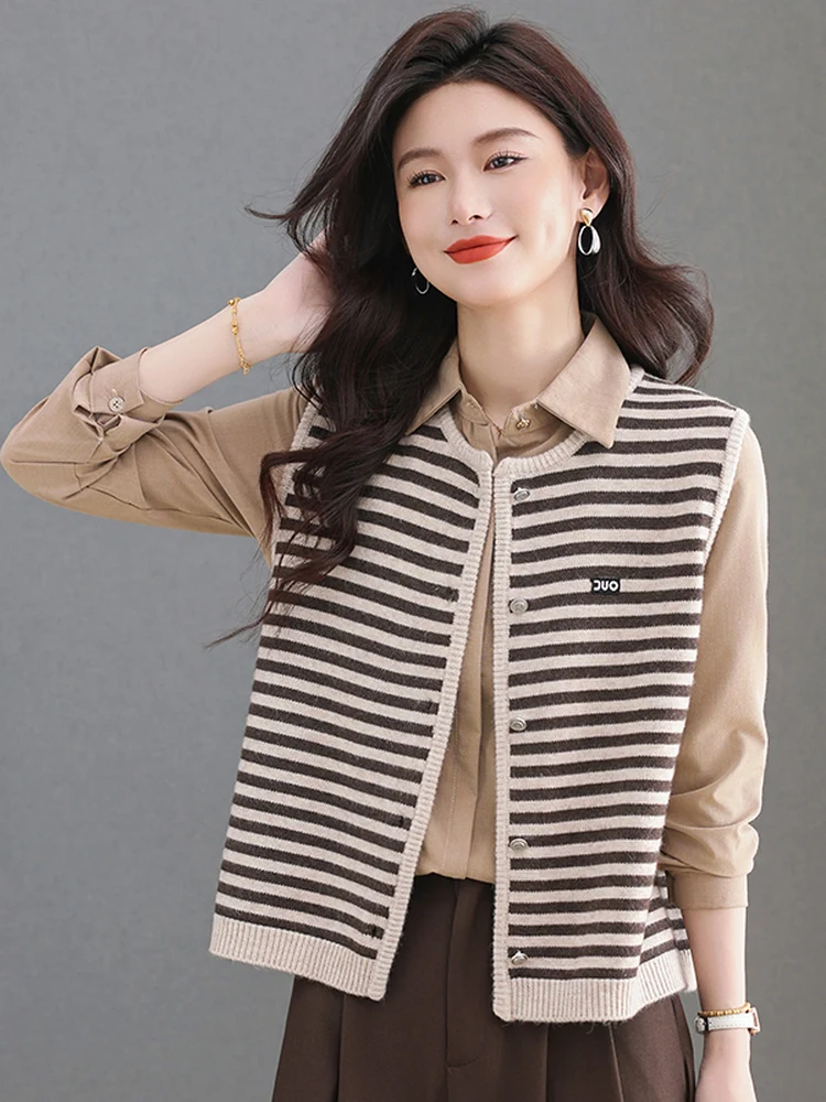 Women's Knitted Wool Vest Spring Autumn round Ne Svel Faionable Top Stripe Pattern Versatile Outerwear Anti-Aging
Women's Knitted Wool Vest Spring Autumn round Ne Svel Faionable Top Stripe Pattern Versatile Outerwear Anti-Aging