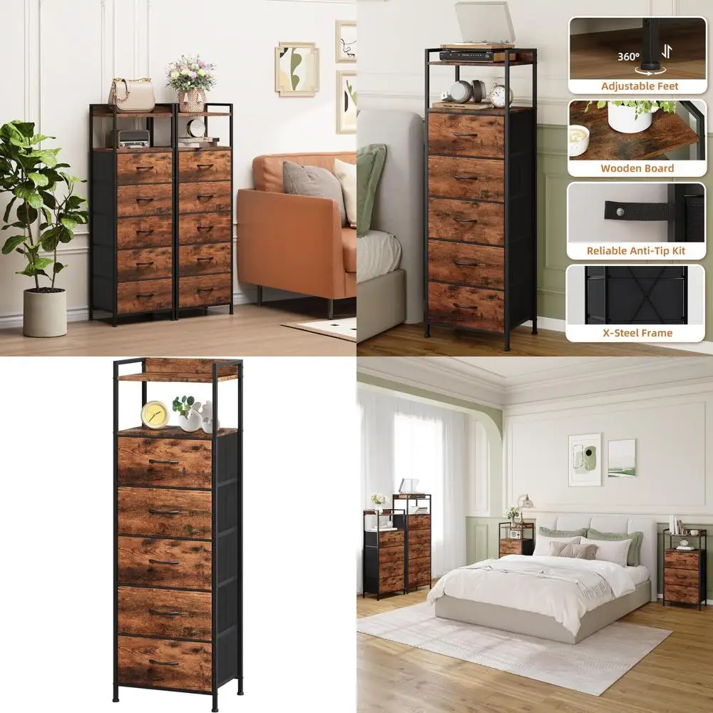 Вертикальная прикроватная тумба с 5 ящиками под дерево и тканевым органайзером для хранения вещей в детской спальне
Вертикальная прикроватная тумба с 5 ящиками под дерево и тканевым органайзером для хранения вещей в детской спальне