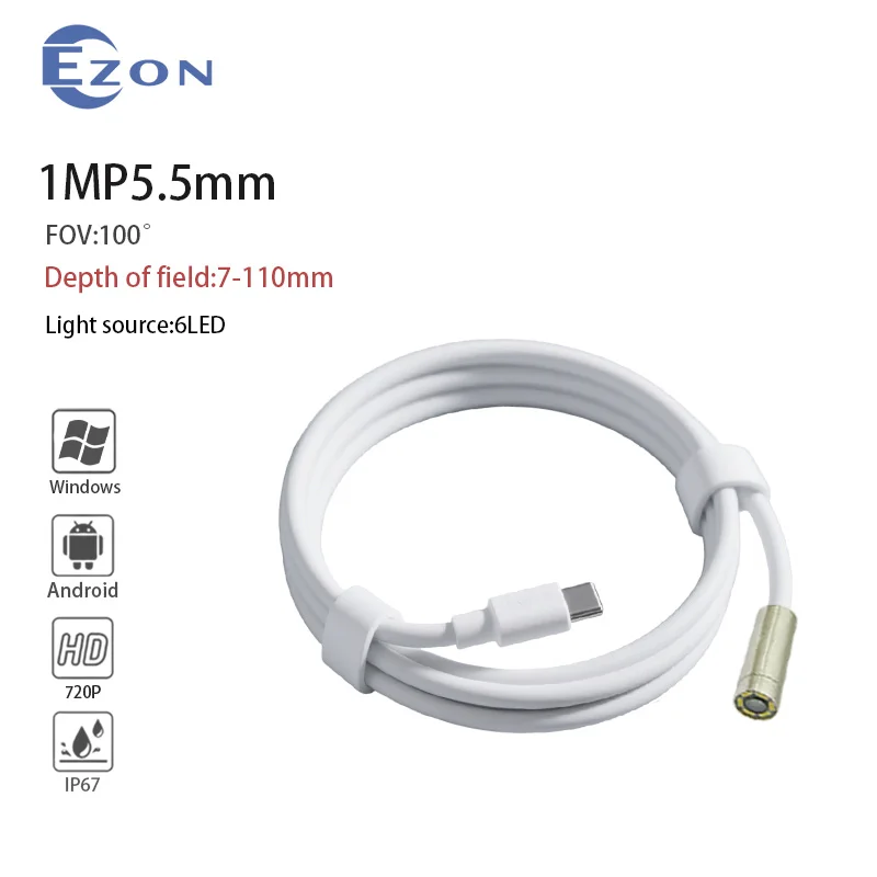 1MP 5.5mm FOV 100° wide-angle industrial endoscope camera for car maintenance with 1.5m Type-C Soft Cord Endoscope Camer
1MP 5.5mm FOV 100° wide-angle industrial endoscope camera for car maintenance with 1.5m Type-C Soft Cord Endoscope Camer