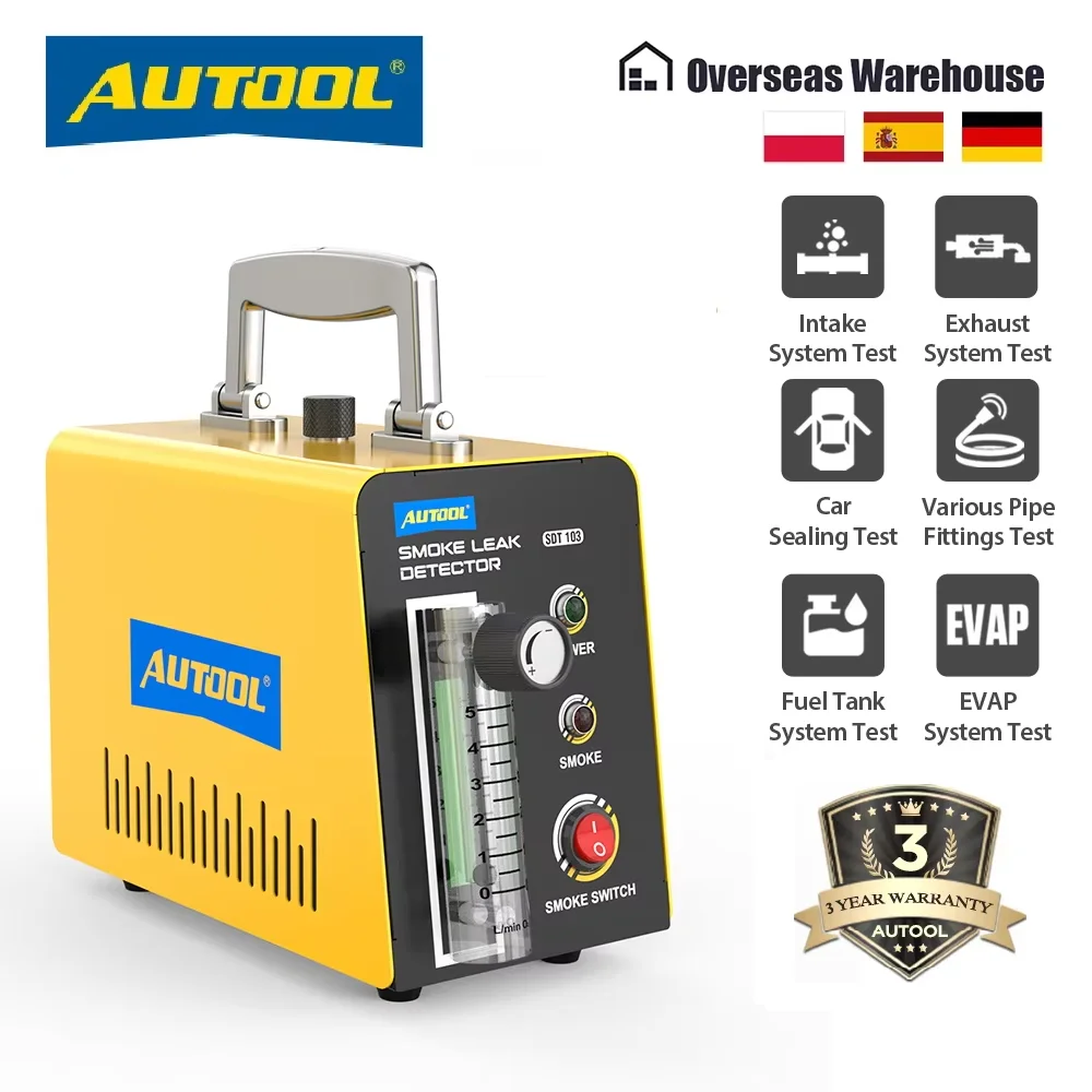 AUTOOL SDT103 12V Car Smoke Tester for EVAP System Automotive Smoke Machine Leak Detector Oil Pipeline Leakage Tester Tool
AUTOOL SDT103 12V Car Smoke Tester for EVAP System Automotive Smoke Machine Leak Detector Oil Pipeline Leakage Tester Tool