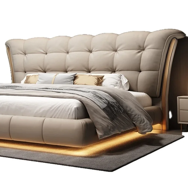 double bed atmospheric master bedroom bed household simple modern light luxury leather soft bag suspended with light bed
double bed atmospheric master bedroom bed household simple modern light luxury leather soft bag suspended with light bed