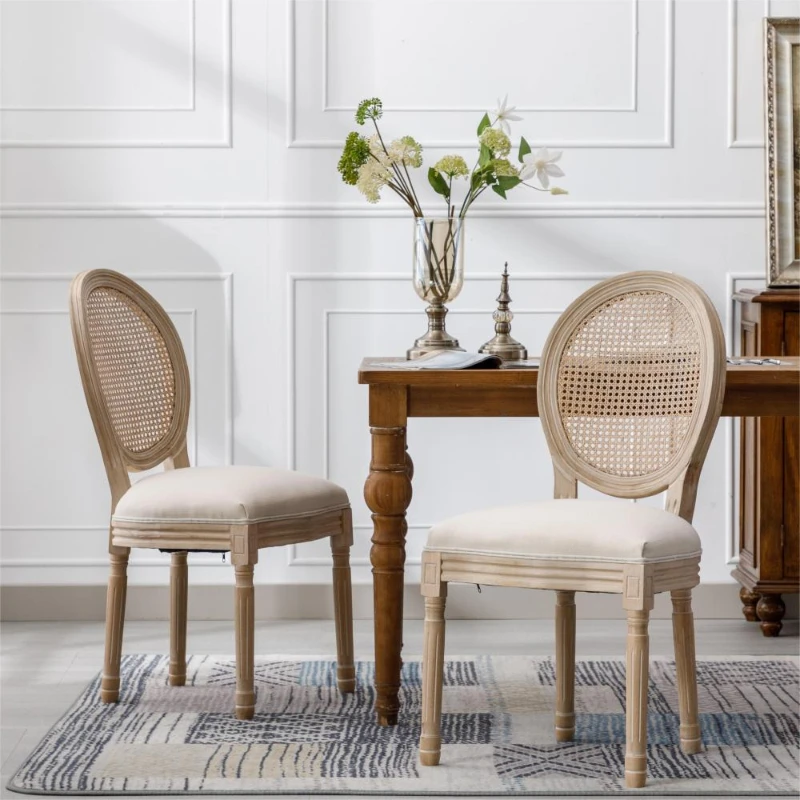 French Style Solid Wood Frame Linen Fabric Rattan Back Dining Chair,Set of 2,Cream
French Style Solid Wood Frame Linen Fabric Rattan Back Dining Chair,Set of 2,Cream