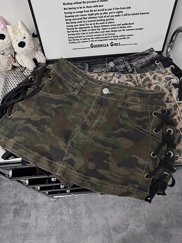 Outlet Leopard Print Rope Bound Denim Skirt Retro Sexy Bodycon A-Line Short Skirt Casual High Waist Summer Dress 10 S67c0de200a66456e9e23a40c1932bd5bl