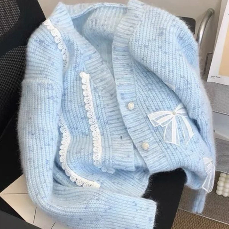 2024 Autumn Lace Patchwork Knitted Cropped Cardigan Women Bow Long Sleeve Sueter Mujer Fashion Sweet Sweater Jackets Pull Femme
2024 Autumn Lace Patchwork Knitted Cropped Cardigan Women Bow Long Sleeve Sueter Mujer Fashion Sweet Sweater Jackets Pull Femme