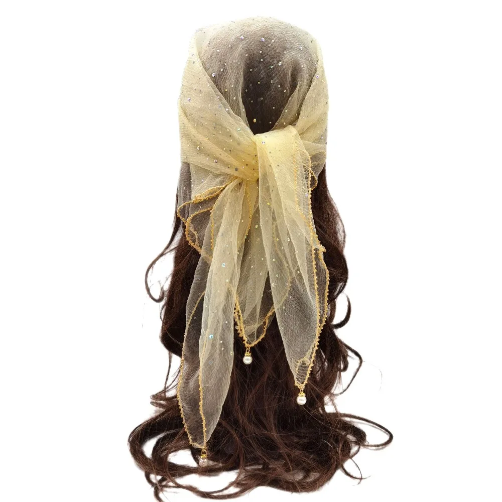 Fashion Pearl Tassel Diamond Hijab Square Rhinestone Pearl Tassel Scarf Thin Veil Full Sky Turban Women Headwear
Fashion Pearl Tassel Diamond Hijab Square Rhinestone Pearl Tassel Scarf Thin Veil Full Sky Turban Women Headwear